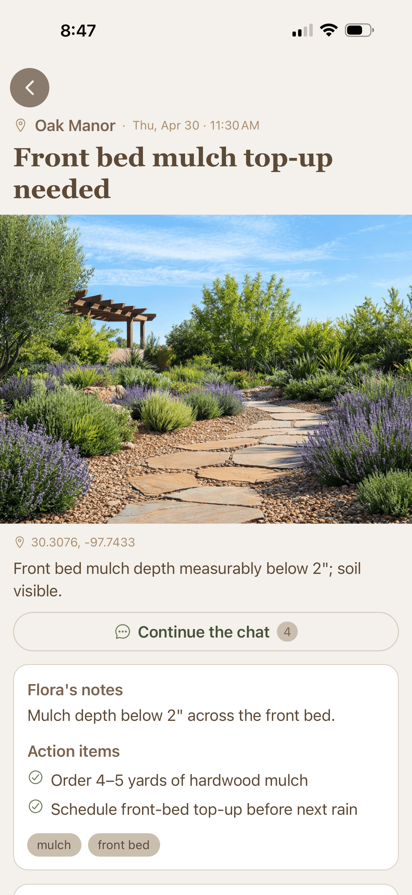 Field Snaps, mobile app screen
